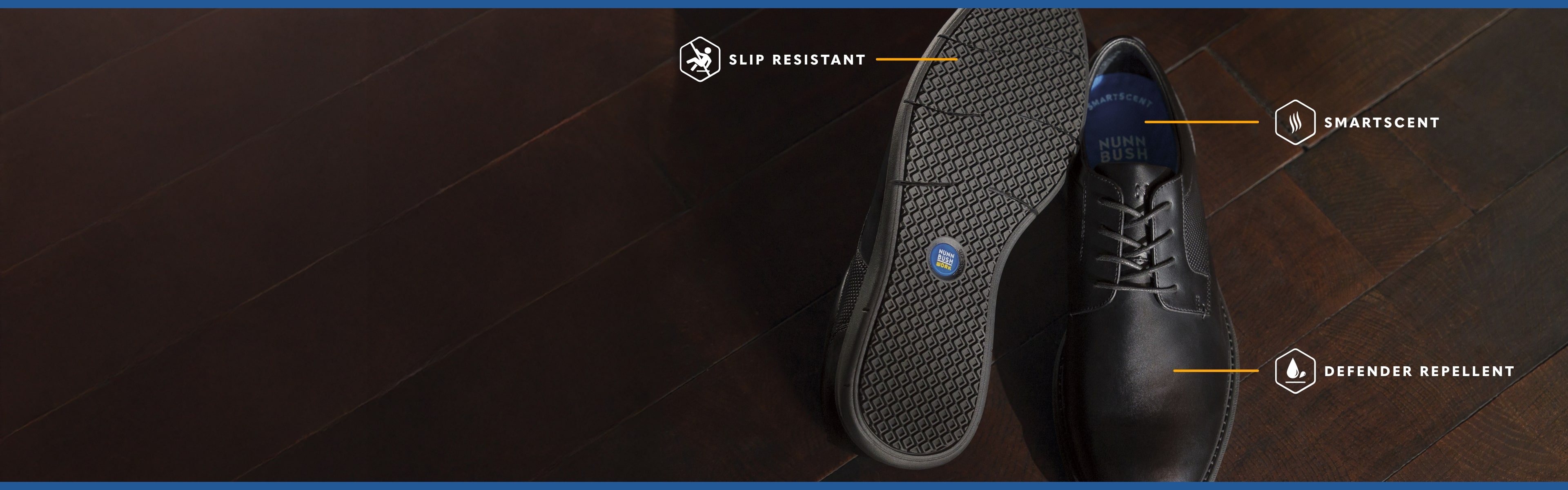 Shop Nunn Bush Work featuring tech callouts of the Chase Work Oxford.