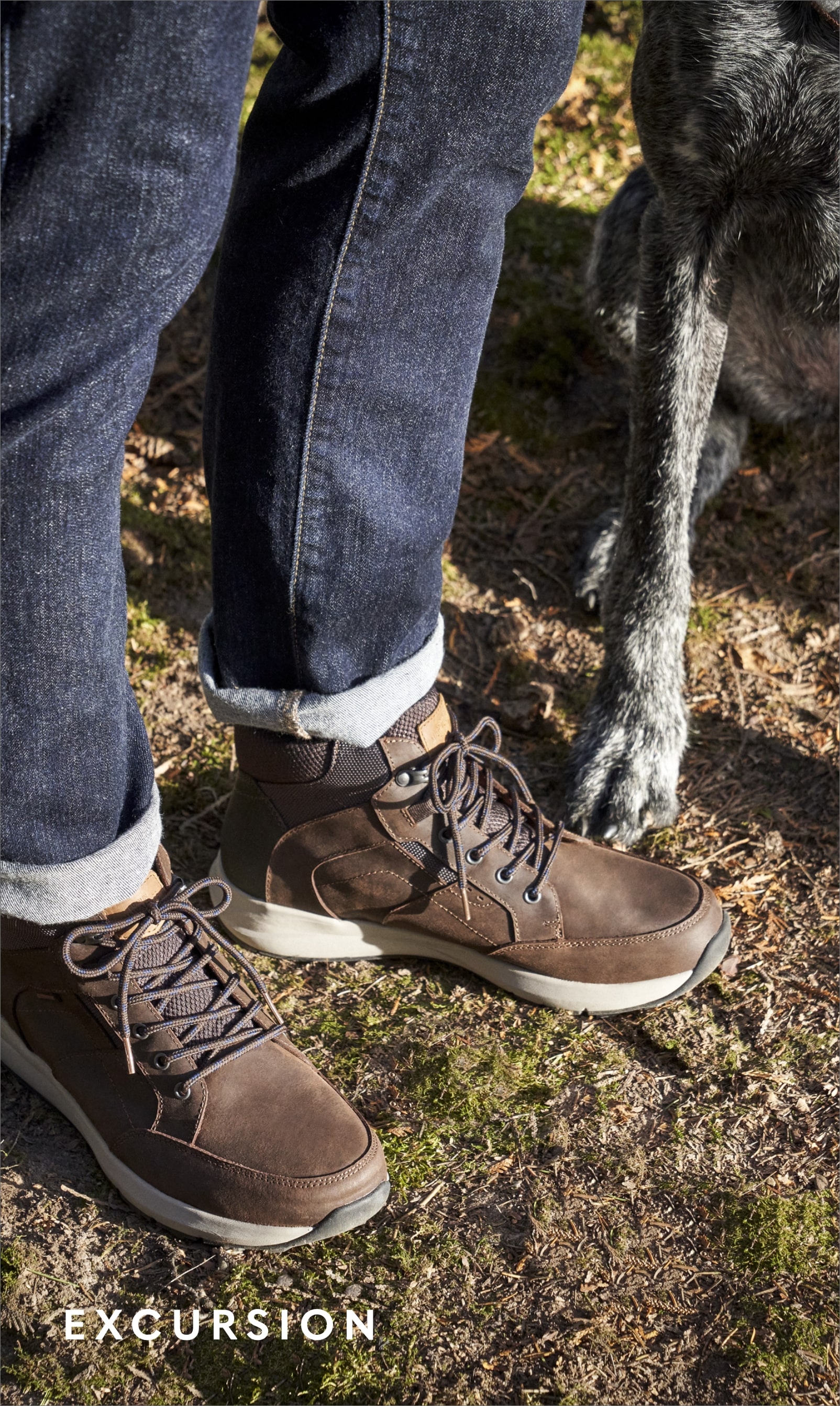 Men's Newest Shoes category. Image features the Exursion chukka in brown. 