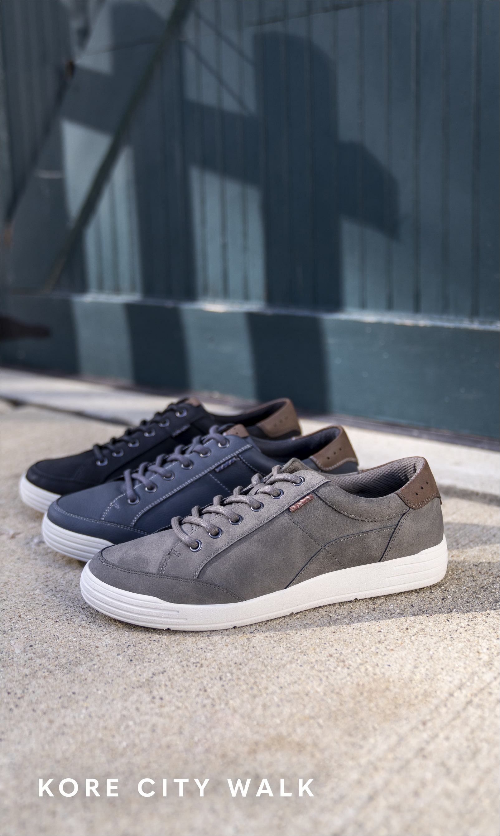 Men's Casual Shoes category. Image features the Kore City Walk in three colors