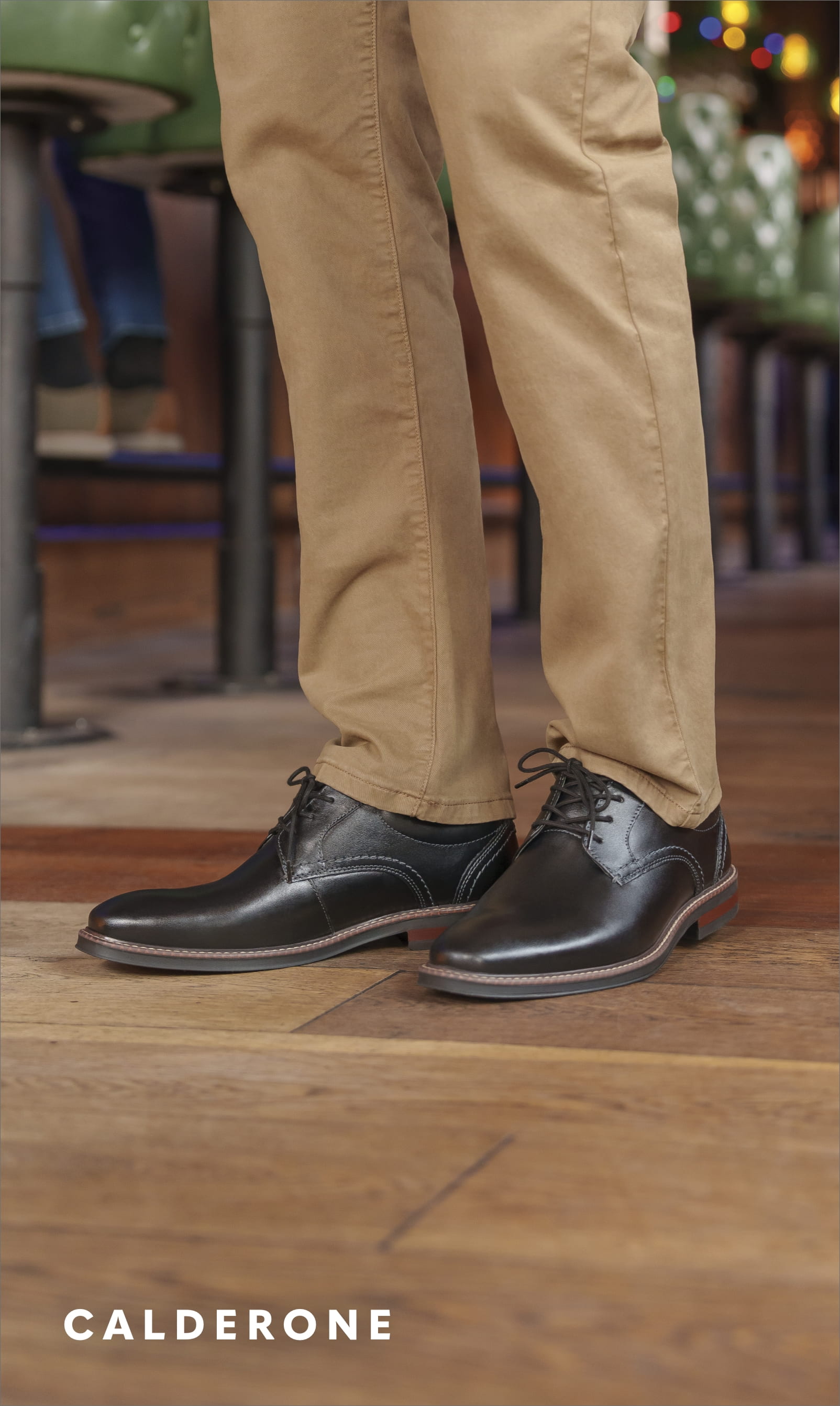 Men's Dress Shoes category. Image features the Calderone plain toe oxford in black.