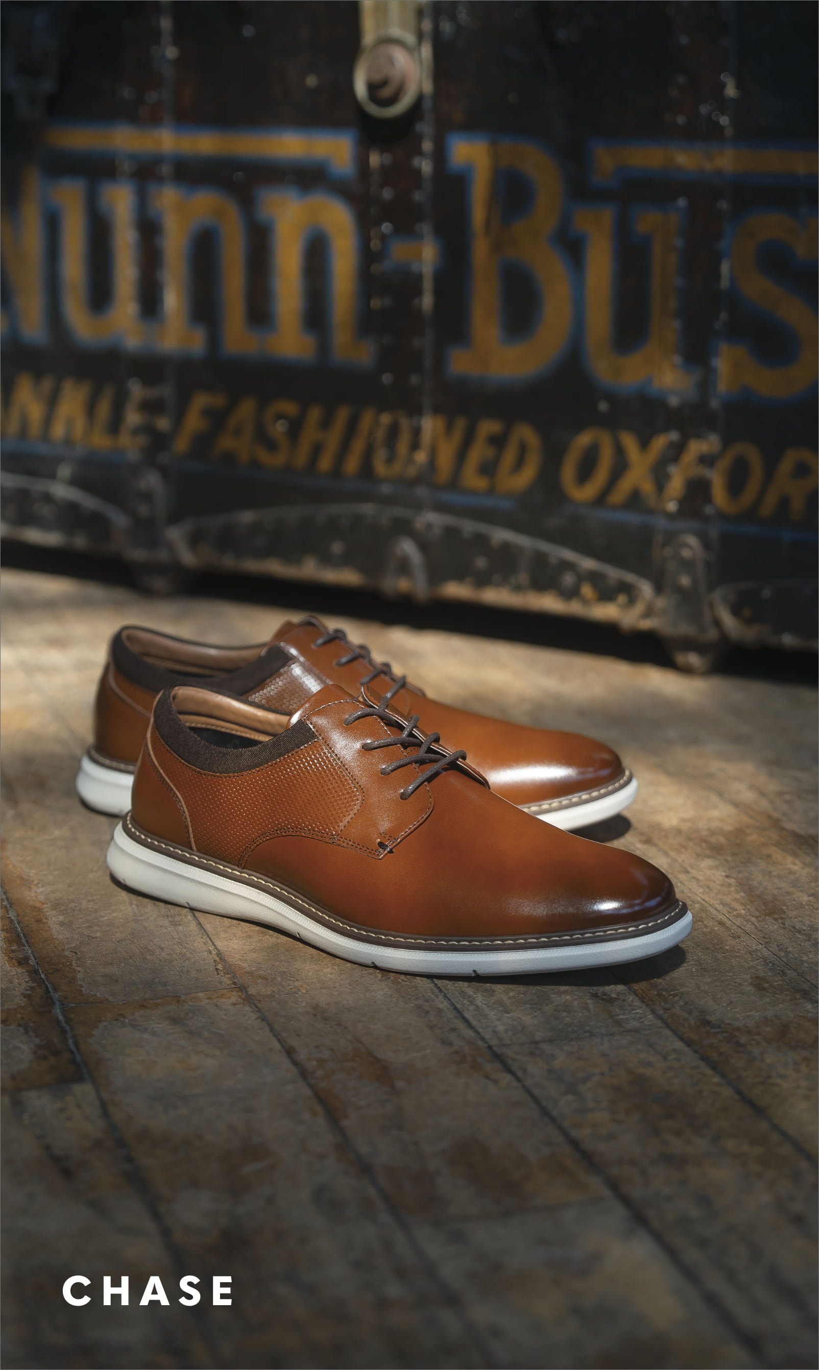 Best Men's Shoes category. Image features the Chase Plain Toe Oxford in cognac. 