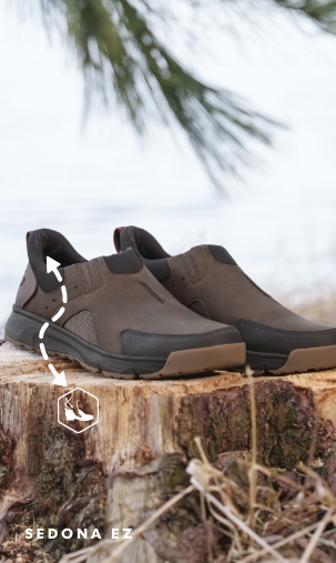 Shoes for Men view all category. Image features the Sedona EZ in brown.