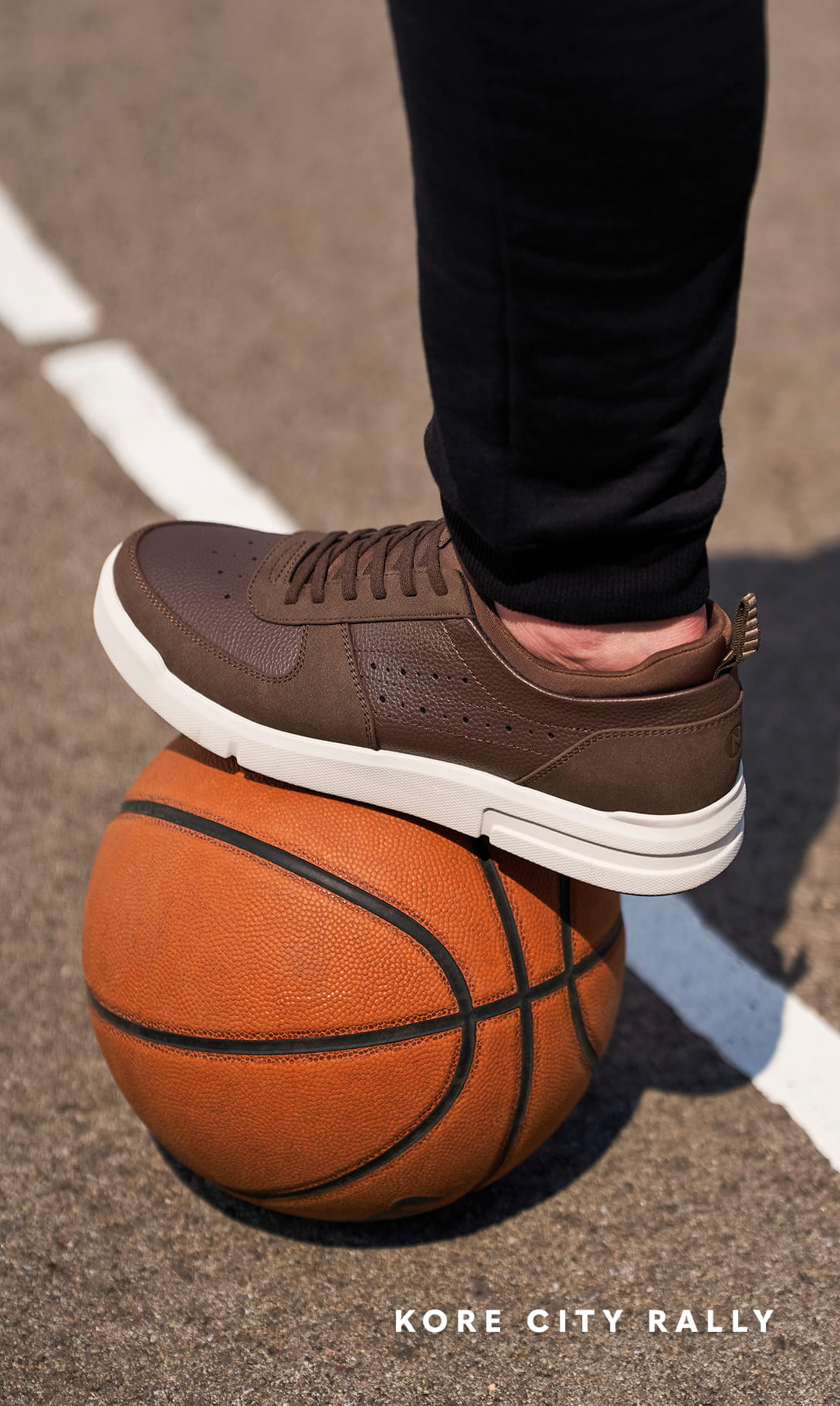 Men's Newest Shoes category. Image features the Rally Moc Toe Sneaker in brown on a basketball.