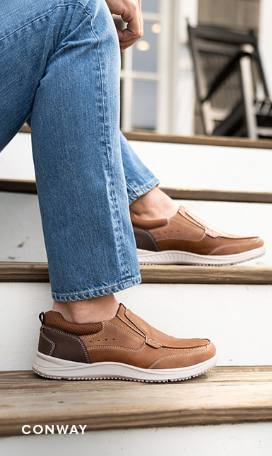 Image features the Conway moc toe slip on in tan.