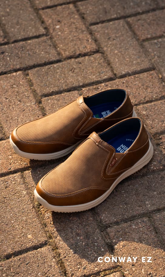 Men's Casual Shoes category. Image features the Conway EZ in tan.