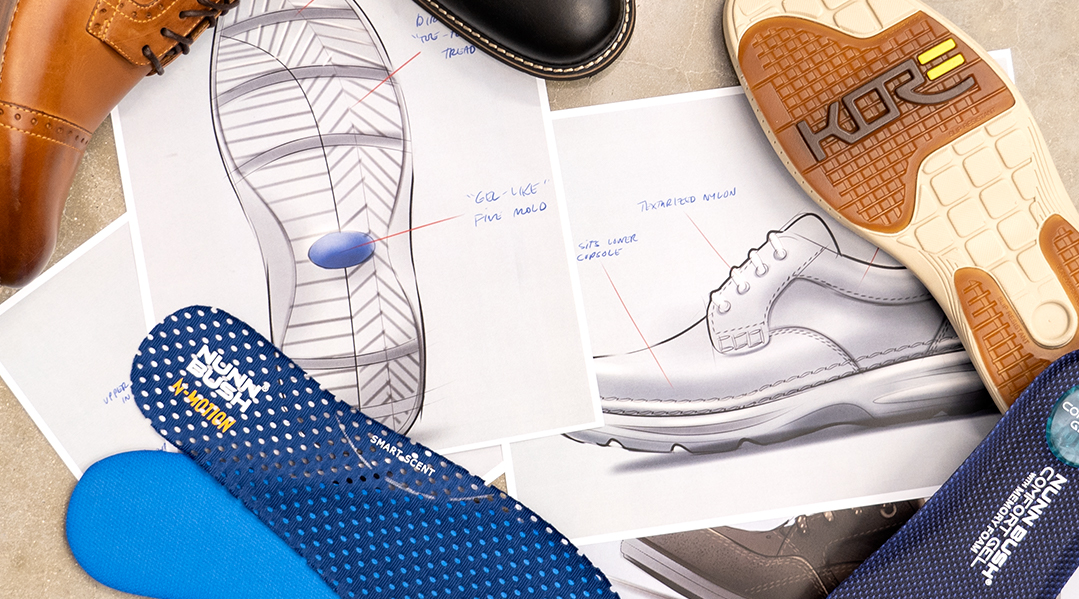The featured image is a variety of sketches and shoe drawings of Nunn Bush shoe pieces.
